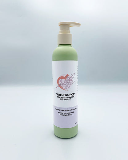 Volupropol Nurturing Scalp Shampoo bottle, a propolis-powered, sulfate-free formula for sensitive scalps and healthy hair.