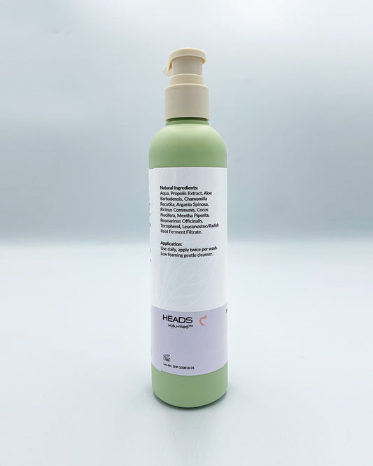 Volupropol Nurturing Scalp Shampoo bottle, ingredients and application.